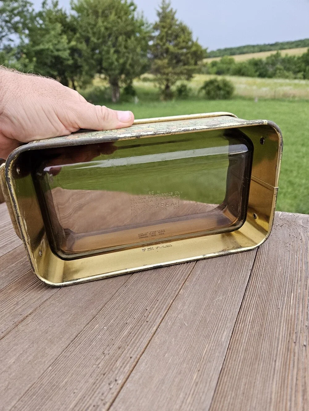 Pyrex Brown Glazed Loaf Pan with Fruit Motif